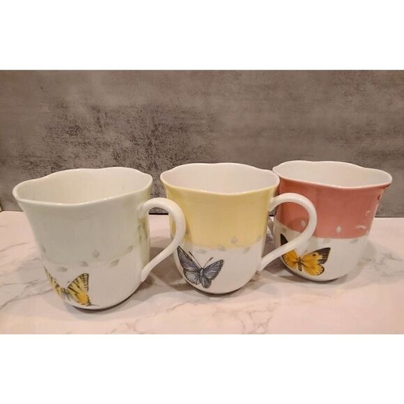 Lenox | Set of 3 | Butterfly Meadow Coffee/Tea Mugs Scalloped Edge Nature | EUC - Picture 3 of 7